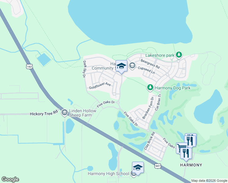 map of restaurants, bars, coffee shops, grocery stores, and more near 6879 Sundrop Street in Osceola County
