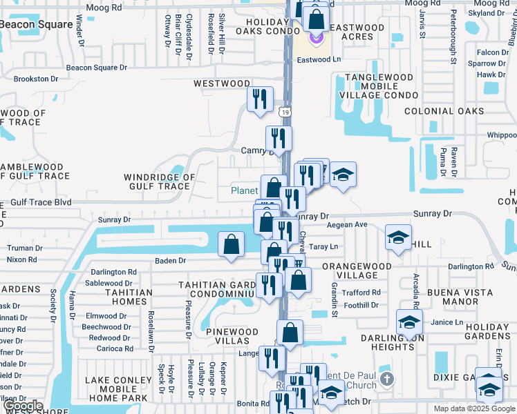 map of restaurants, bars, coffee shops, grocery stores, and more near 2716 Apia Place in Holiday