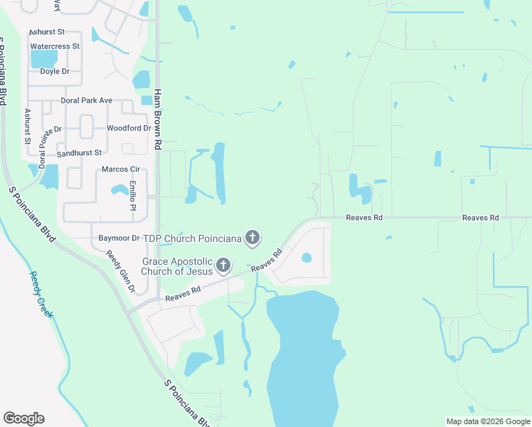 map of restaurants, bars, coffee shops, grocery stores, and more near 4451 Reaves Road in Kissimmee