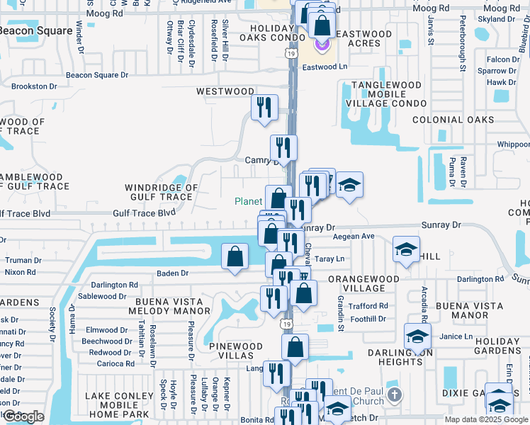 map of restaurants, bars, coffee shops, grocery stores, and more near 2716 Apia Place in Holiday