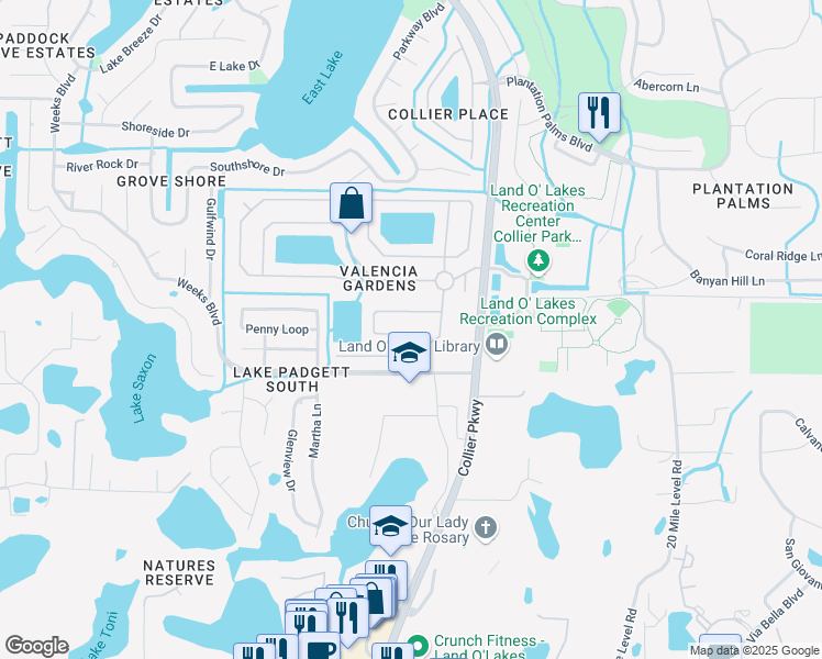 map of restaurants, bars, coffee shops, grocery stores, and more near 22646 Hawk Hill Loop in Land O' Lakes