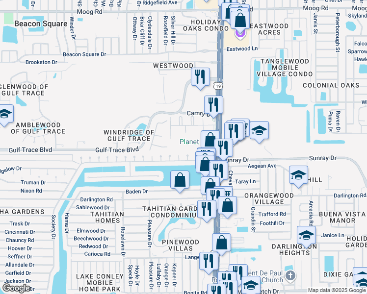map of restaurants, bars, coffee shops, grocery stores, and more near 2712 Capricorn Place in Holiday