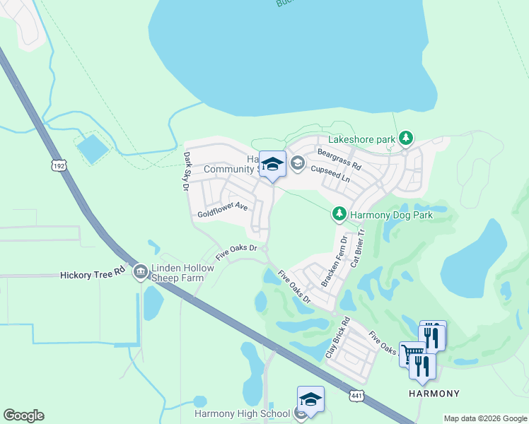 map of restaurants, bars, coffee shops, grocery stores, and more near 6879 Sundrop Street in Osceola County