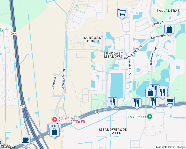 map of restaurants, bars, coffee shops, grocery stores, and more near 17010 Holmby Court in Land O' Lakes