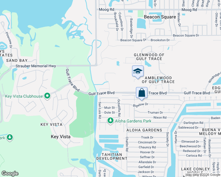 map of restaurants, bars, coffee shops, grocery stores, and more near 2836 Jacob Crossing Lane in Holiday