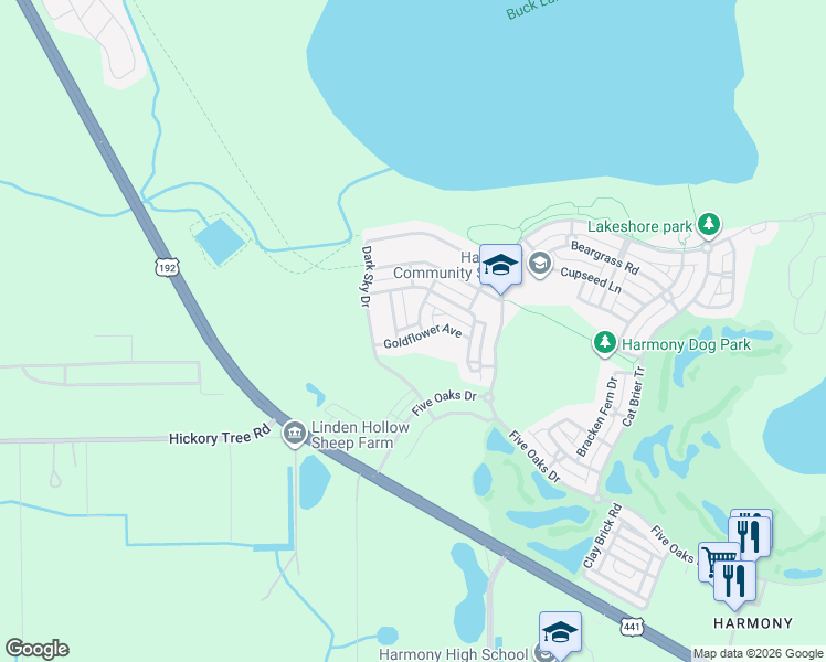 map of restaurants, bars, coffee shops, grocery stores, and more near 3213 Bayflower Avenue in Osceola County