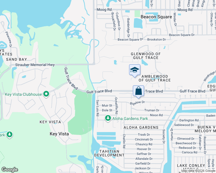 map of restaurants, bars, coffee shops, grocery stores, and more near 2836 Jacob Crossing Lane in Holiday