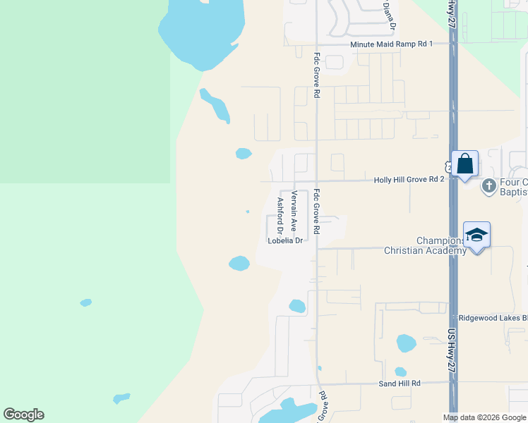 map of restaurants, bars, coffee shops, grocery stores, and more near 132 Lobelia Drive in Davenport