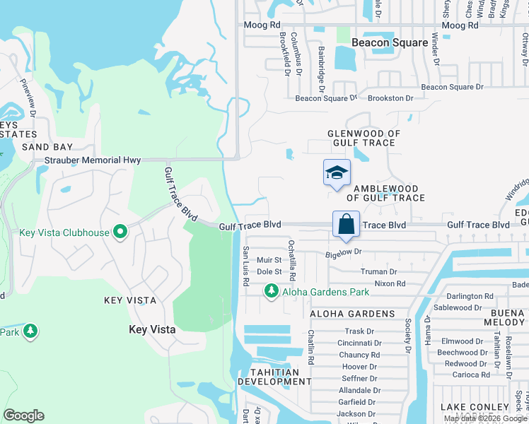 map of restaurants, bars, coffee shops, grocery stores, and more near 2836 Jacob Crossing Lane in Holiday