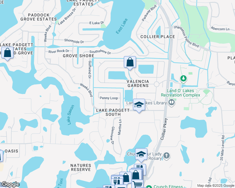 map of restaurants, bars, coffee shops, grocery stores, and more near 22794 Penny Loop in Land O' Lakes