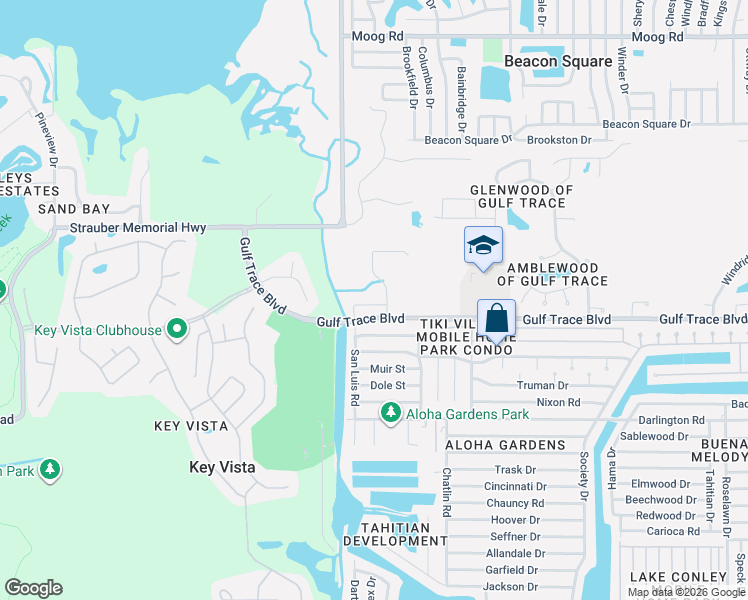 map of restaurants, bars, coffee shops, grocery stores, and more near 3077 Inlet Breeze Way in Holiday