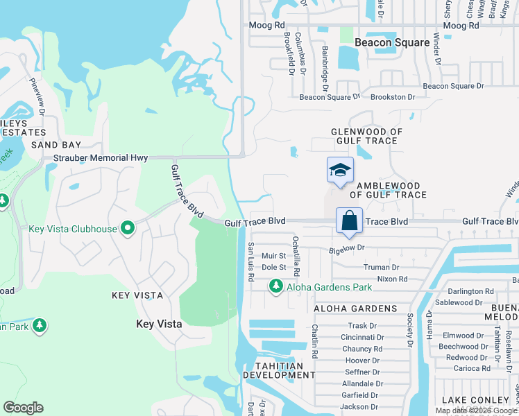 map of restaurants, bars, coffee shops, grocery stores, and more near 3057 Inlet Breeze Way in Holiday