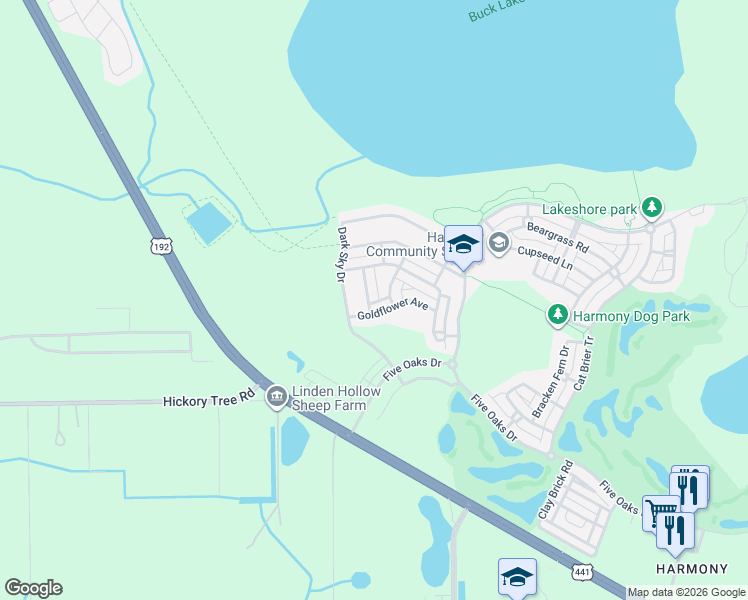 map of restaurants, bars, coffee shops, grocery stores, and more near 3213 Bayflower Avenue in Osceola County