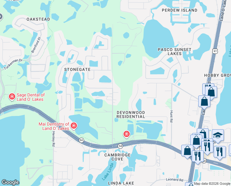 map of restaurants, bars, coffee shops, grocery stores, and more near 2914 Wilson Road in Land O' Lakes