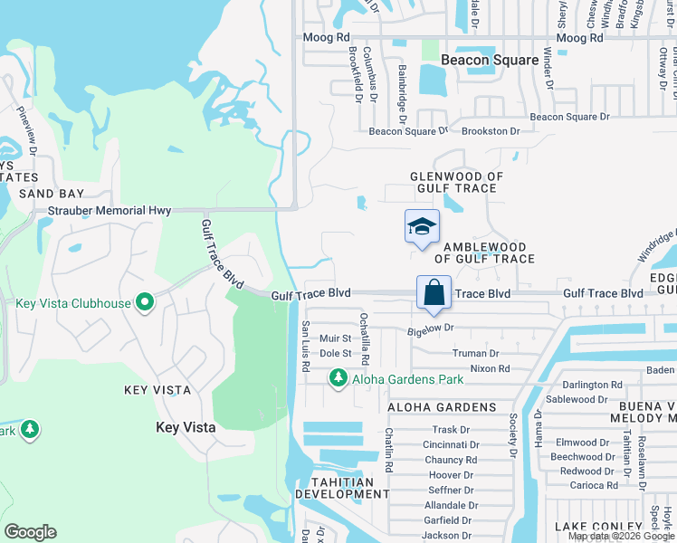 map of restaurants, bars, coffee shops, grocery stores, and more near 2836 Jacob Crossing Lane in Holiday