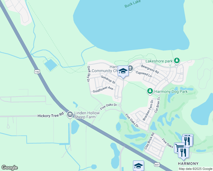 map of restaurants, bars, coffee shops, grocery stores, and more near 6827 Goldflower Avenue in Osceola County