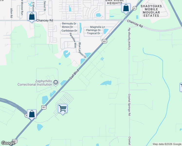 map of restaurants, bars, coffee shops, grocery stores, and more near 2924 Gall Boulevard in Zephyrhills