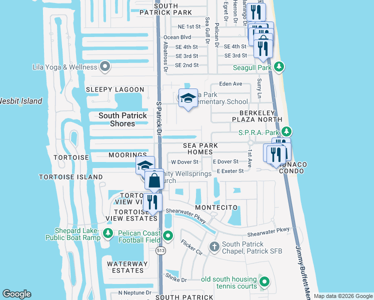 map of restaurants, bars, coffee shops, grocery stores, and more near 333 West Claridge Street in Satellite Beach