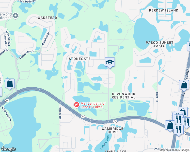 map of restaurants, bars, coffee shops, grocery stores, and more near 20350 Private Lane in Land O' Lakes