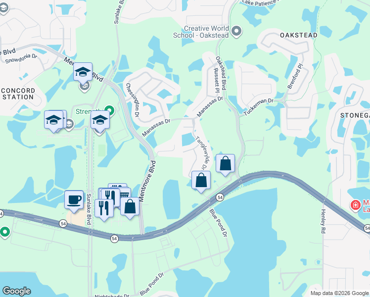 map of restaurants, bars, coffee shops, grocery stores, and more near 19239 Gophertrail Place in Land O' Lakes