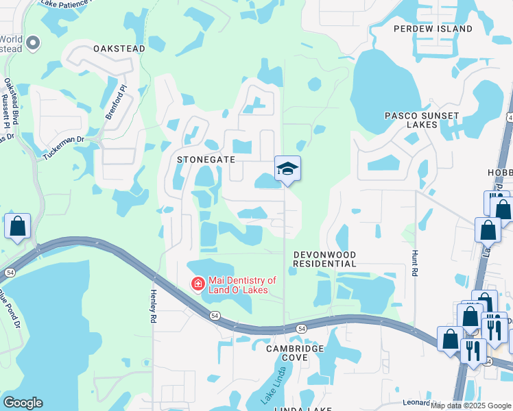 map of restaurants, bars, coffee shops, grocery stores, and more near 20350 Private Lane in Land O' Lakes