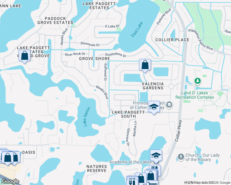 map of restaurants, bars, coffee shops, grocery stores, and more near 22749 Penny Loop in Land O' Lakes