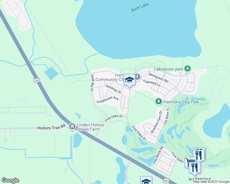 map of restaurants, bars, coffee shops, grocery stores, and more near 6827 Goldflower Avenue in Osceola County