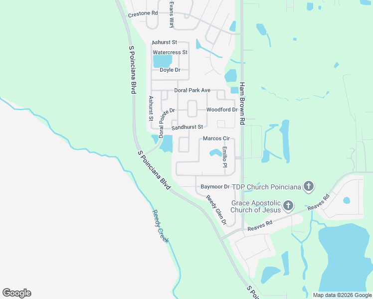 map of restaurants, bars, coffee shops, grocery stores, and more near 3221 Murray Hill Loop in Kissimmee