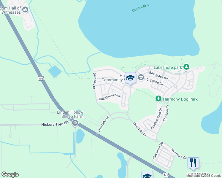 map of restaurants, bars, coffee shops, grocery stores, and more near 3209 Blazing Star Lane in Osceola County