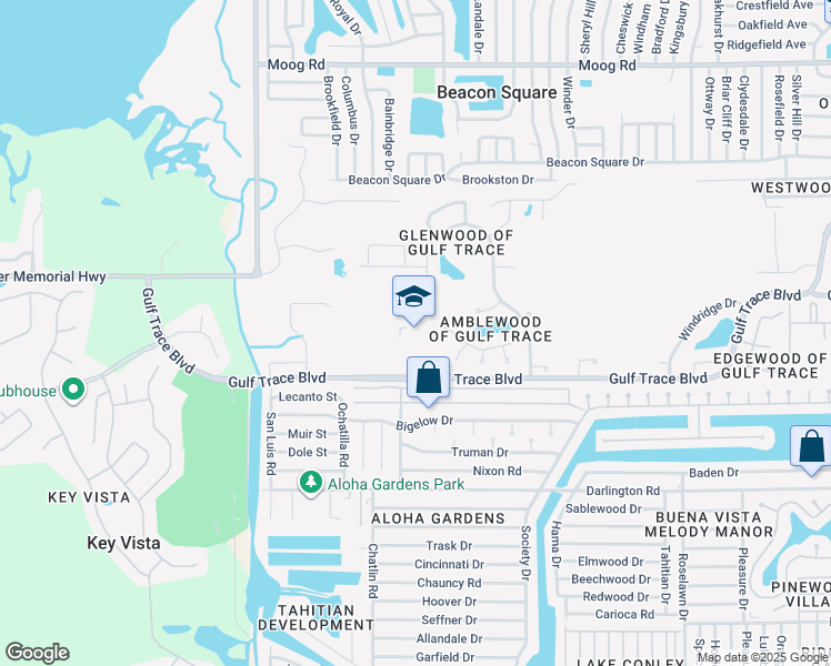 map of restaurants, bars, coffee shops, grocery stores, and more near 3303 Gulf Trace Boulevard in Holiday