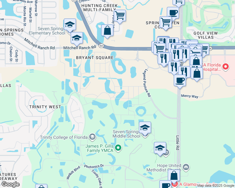 map of restaurants, bars, coffee shops, grocery stores, and more near 2500 Welbilt Boulevard in Trinity