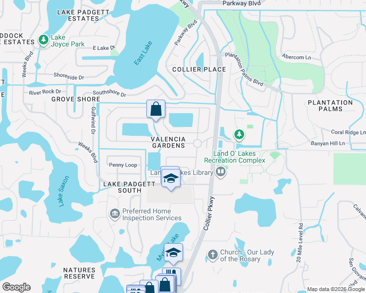 map of restaurants, bars, coffee shops, grocery stores, and more near 22911 Hawk Hill Loop in Land O' Lakes