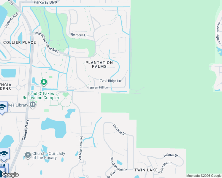 map of restaurants, bars, coffee shops, grocery stores, and more near 2917 Banyan Hill Lane in Land O' Lakes