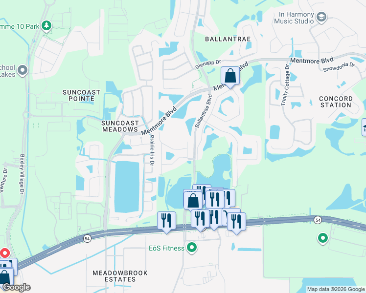 map of restaurants, bars, coffee shops, grocery stores, and more near 17541 Hugh Lane in Land O' Lakes