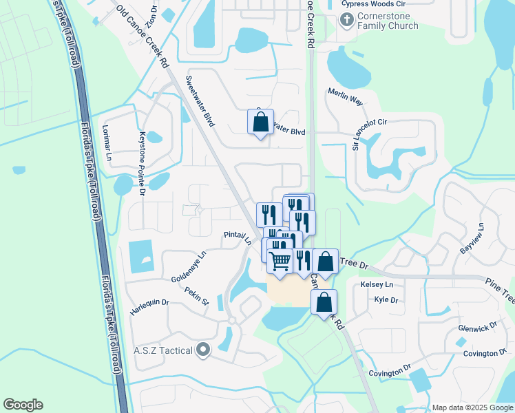 map of restaurants, bars, coffee shops, grocery stores, and more near 2376 Seven Oaks Drive in St. Cloud