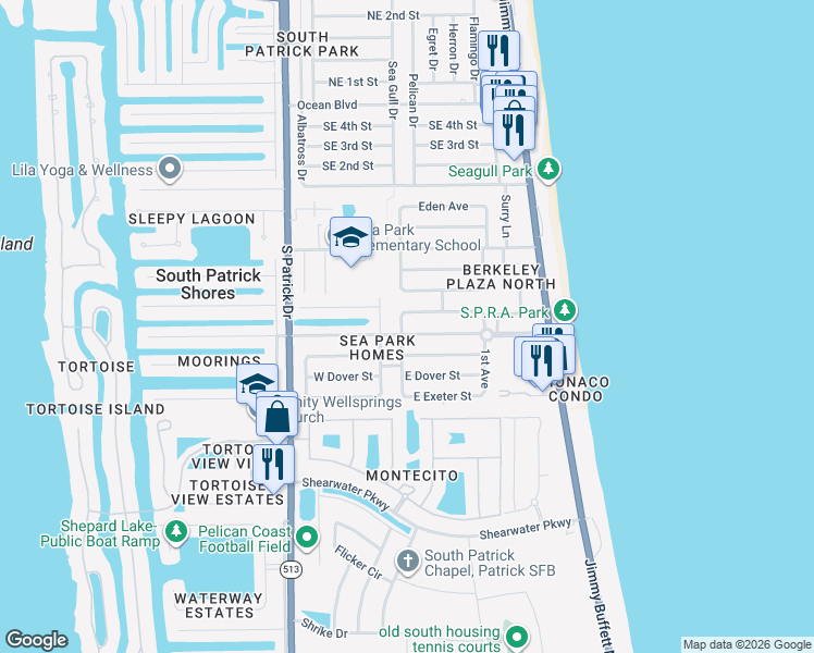 map of restaurants, bars, coffee shops, grocery stores, and more near 711 2nd Avenue in Satellite Beach