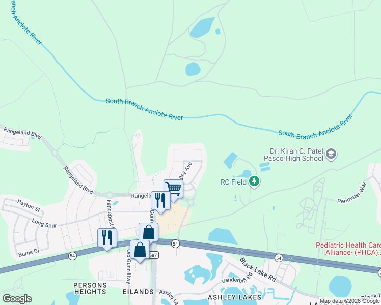 map of restaurants, bars, coffee shops, grocery stores, and more near Rangeland Boulevard in Odessa