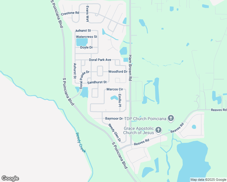 map of restaurants, bars, coffee shops, grocery stores, and more near 4614 Sandhurst Street in Kissimmee