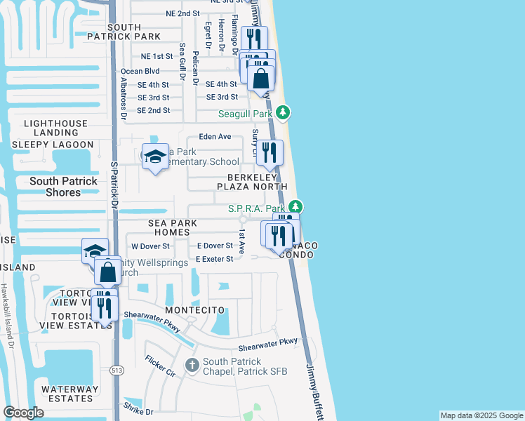 map of restaurants, bars, coffee shops, grocery stores, and more near 192 Christine Drive in Satellite Beach