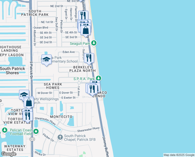 map of restaurants, bars, coffee shops, grocery stores, and more near 539 Florida A1A in Satellite Beach