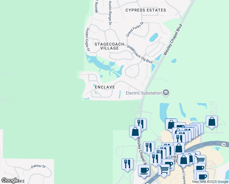 map of restaurants, bars, coffee shops, grocery stores, and more near 25008 Hyde Park Boulevard in Land O' Lakes