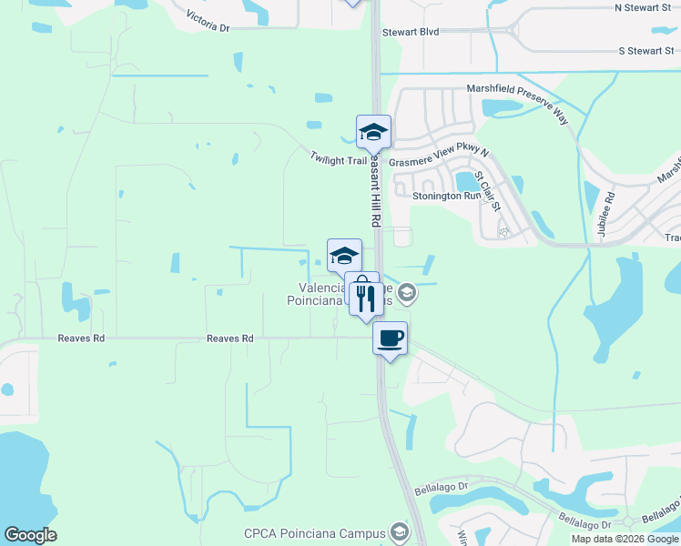 map of restaurants, bars, coffee shops, grocery stores, and more near 3955 Reaves Road in Kissimmee