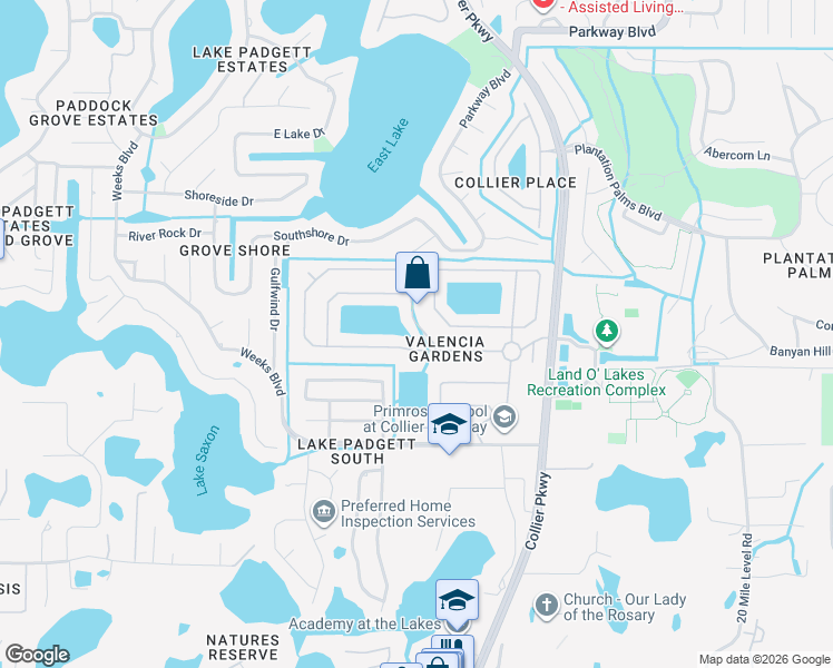 map of restaurants, bars, coffee shops, grocery stores, and more near in Land O' Lakes