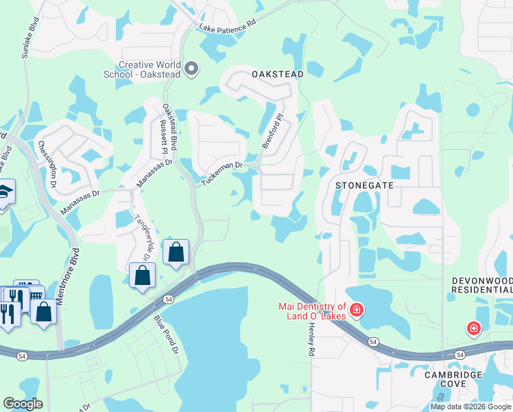 map of restaurants, bars, coffee shops, grocery stores, and more near 3037 Lynwood Court in Land O' Lakes
