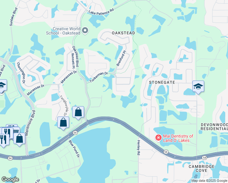 map of restaurants, bars, coffee shops, grocery stores, and more near 3037 Lynwood Court in Land O' Lakes