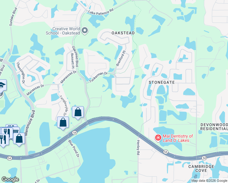 map of restaurants, bars, coffee shops, grocery stores, and more near 3037 Lynwood Court in Land O' Lakes