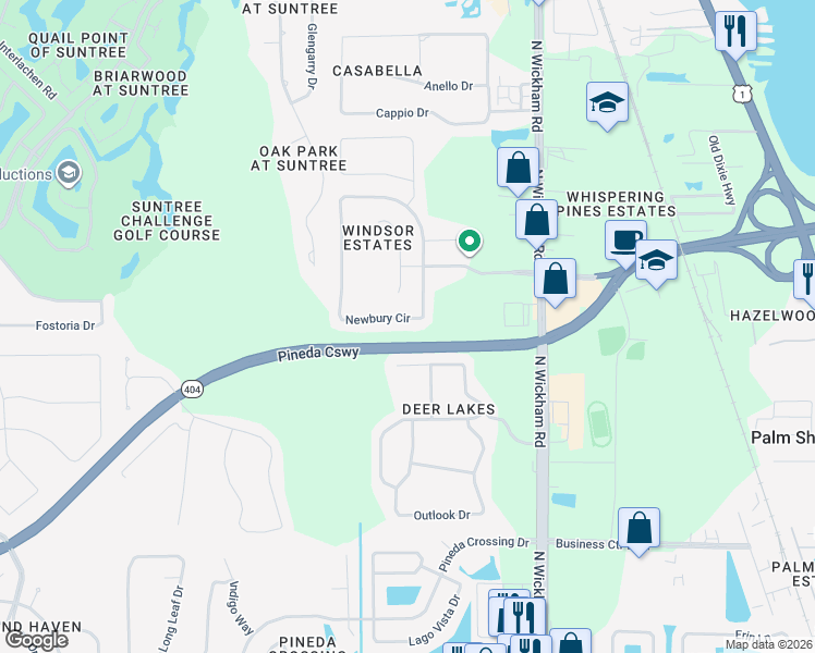 map of restaurants, bars, coffee shops, grocery stores, and more near 5767 Newbury Circle in Melbourne
