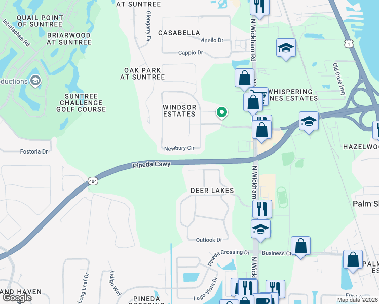 map of restaurants, bars, coffee shops, grocery stores, and more near 5767 Newbury Circle in Melbourne