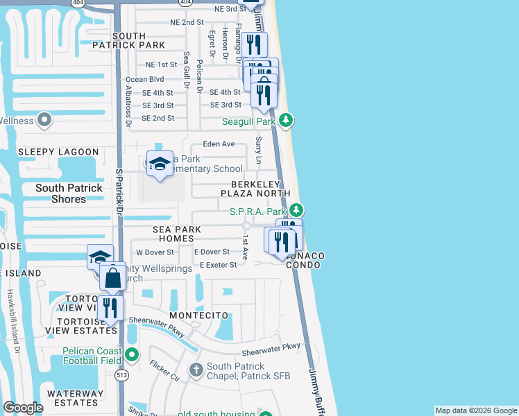 map of restaurants, bars, coffee shops, grocery stores, and more near 176 Christine Drive in Satellite Beach