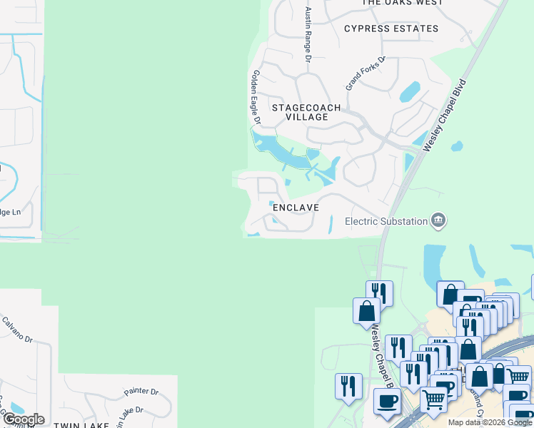 map of restaurants, bars, coffee shops, grocery stores, and more near 24833 Mary Beth Court in Land O' Lakes